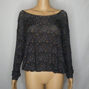 Free People Boat Neck Diamond Print Open Back Top